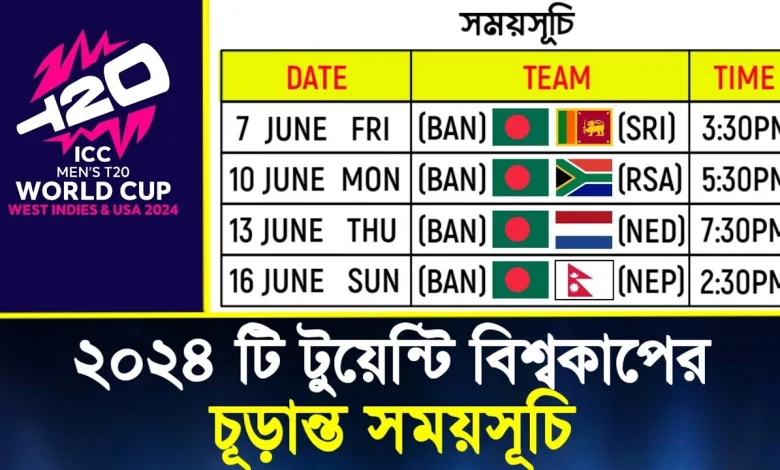 T20 World Cup 2024: টি টোয়েন্টি বিশ্বকাপ সময় সূচি ২০২৪ 1 টি টোয়েন্টি বিশ্বকাপ সময় সূচি ২০২৪